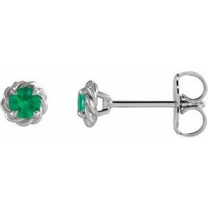 Sterling Silver 3 Mm Lab-Grown Emerald Claw-Prong Rope Earrings 188$